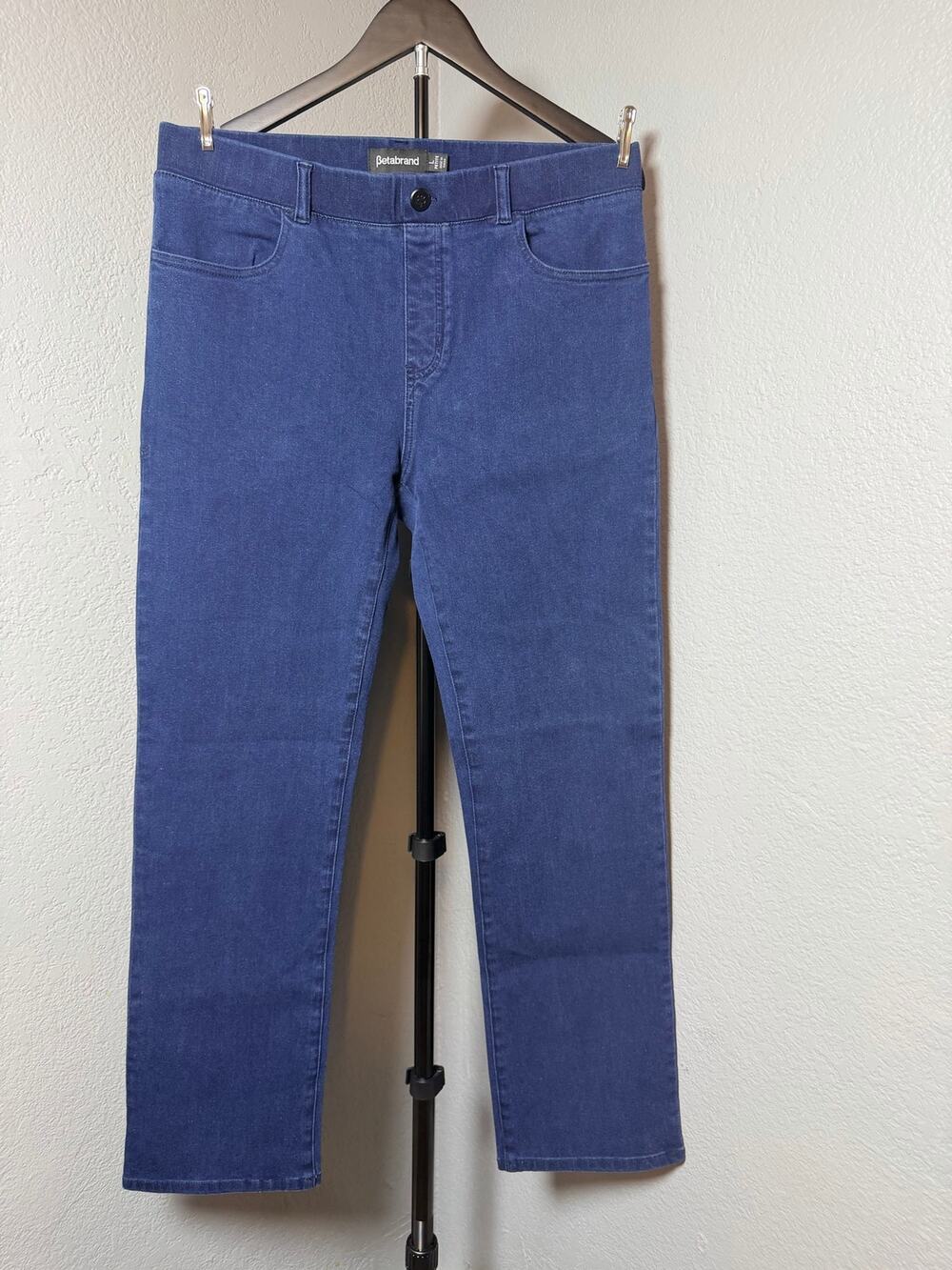 Betabrand Straight Leg Denim Yoga Pants Blue Stretch Pull-On Jeans Size L Petite